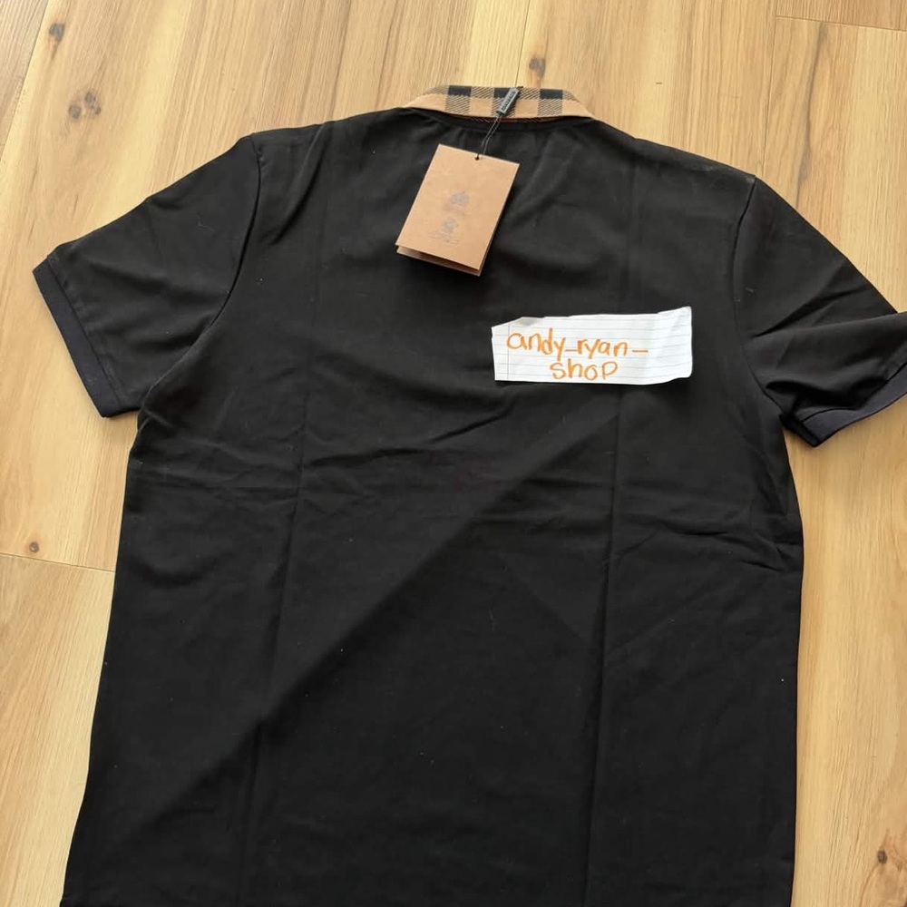 Burberry Black Polo Shirt with Check Collar